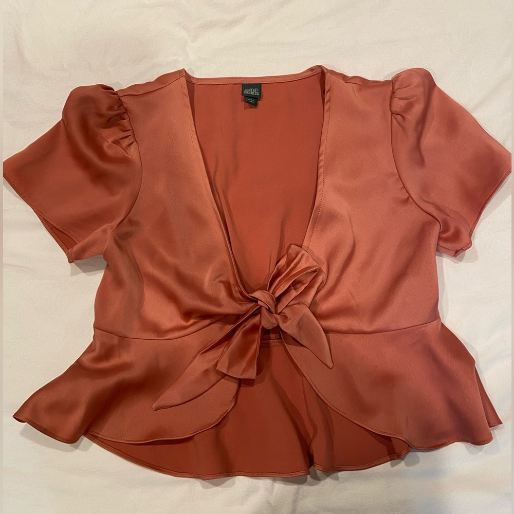Satin Rust Tie-Front Top
